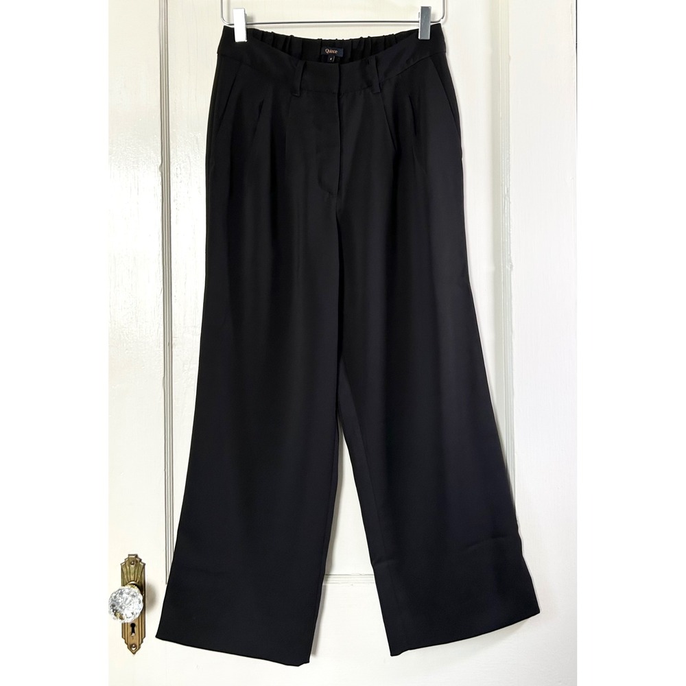 Quince Stretch Crepe Pleated Wide Leg Crop Pants Black 4 Old Money Business